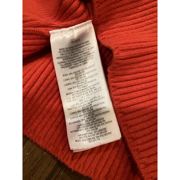 Herve By Herve Leger Orange Ribbed Knit Long Sleeve Cold Shoulder Mini Dress L - Picture 9 of 11